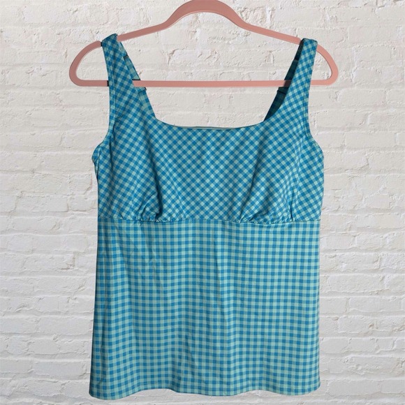 Lands' End Other - Lands End Square Neck Tankini Womens Size 14D Swimsuit Top Blue Gingham Check